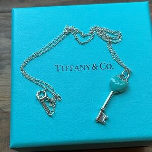 Tiffany & Co. 925 Silver Blue Enamel "Key To My Heart" 16" Necklace  Authentic